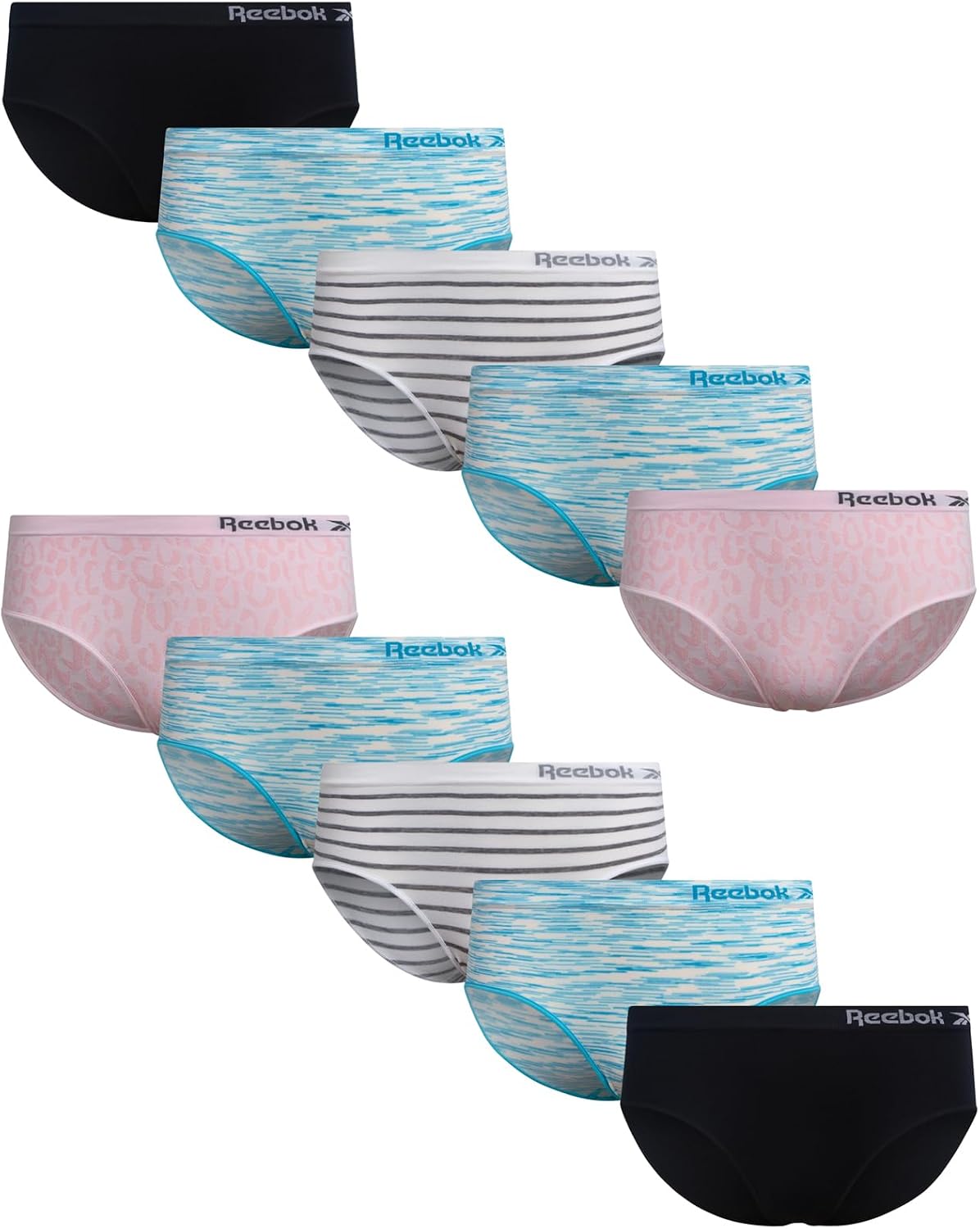 Reebok Girls Underwear Hipster Panties - 10 Pack Soft Seamless Stretch Performance Briefs Underwear for Girls (Sizes: 6-16)