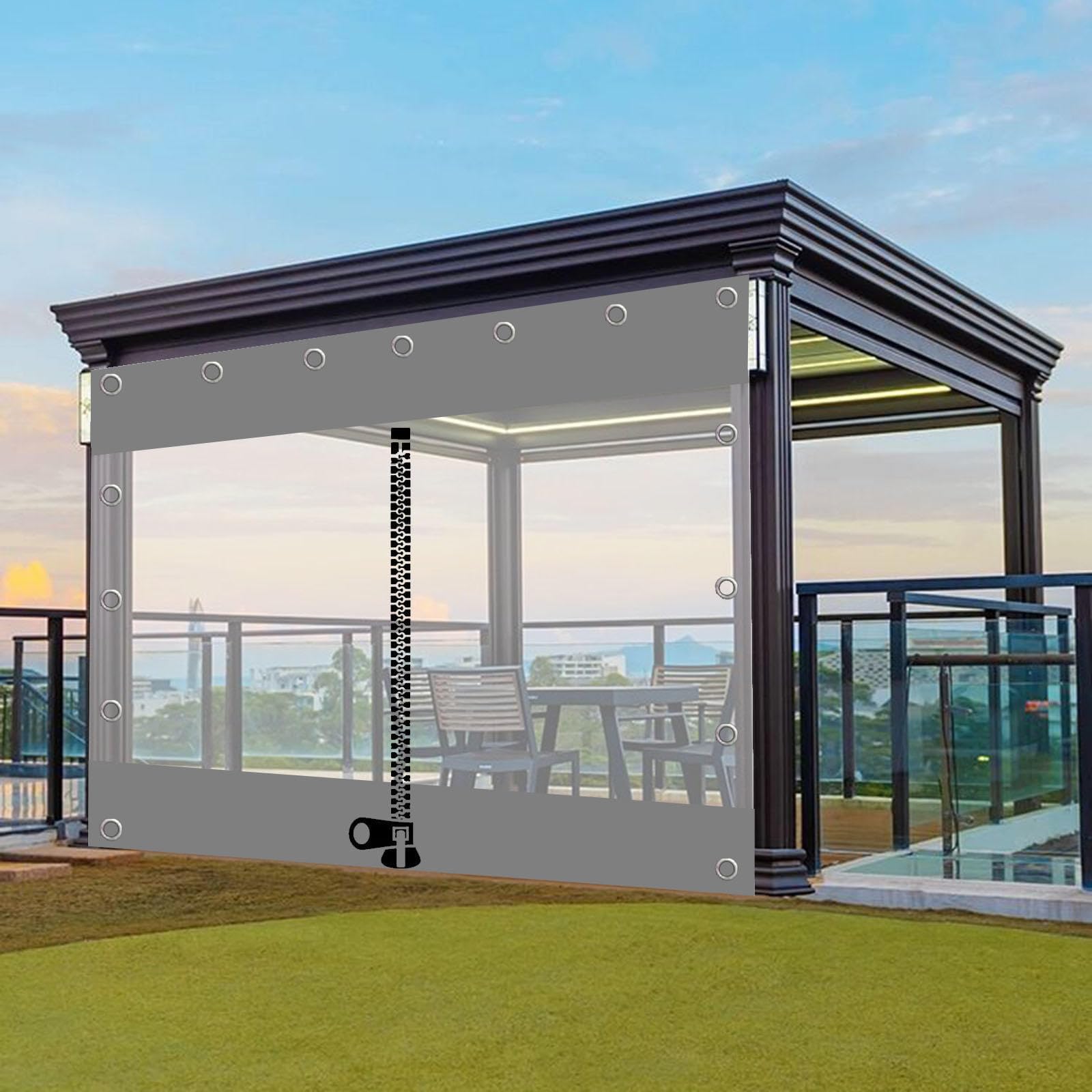 Pxzybd W×H Waterproof Transparent Tarpaulin Side Panels,Outdoor Clear Tarp Curtains With Zip,Pvc Plastic Tarpaulin,Partition Curtains,With Grommets,For Patio Pergola Gazebo Porch,-3.3×2.2M(10.8*7.2Ft)