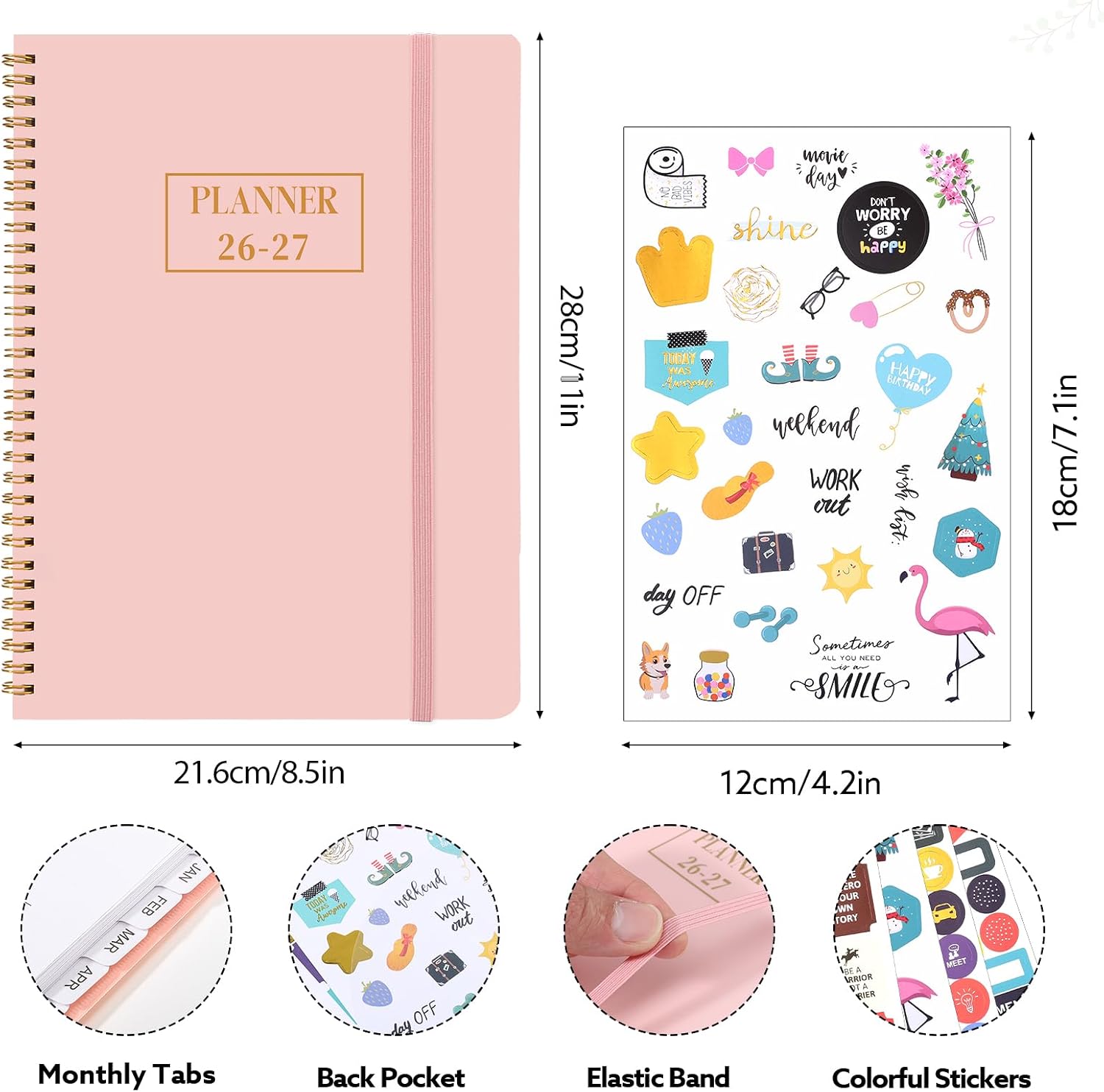2026-2027 Weekly & Monthly Planner Academic Planner, A4 8.5" x 11", Pink image 2