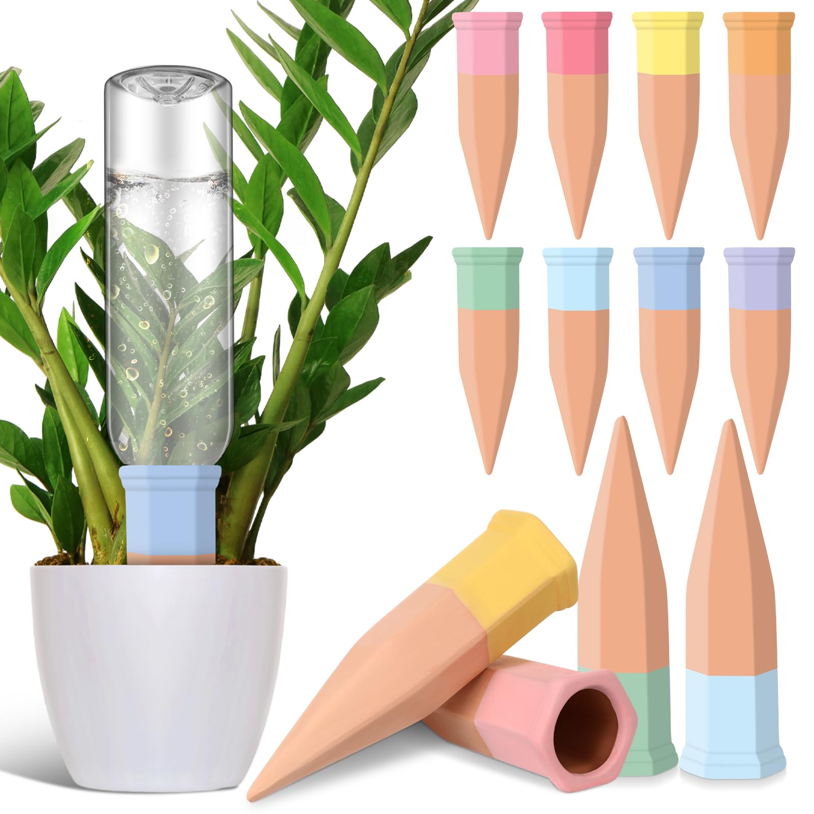 DoubleFill 8 Pcs Terracotta Plant Watering Spikes Self Watering Planter Insert Automatic Plants Waterer Devices 8 Colors Slow Release Stakes for
