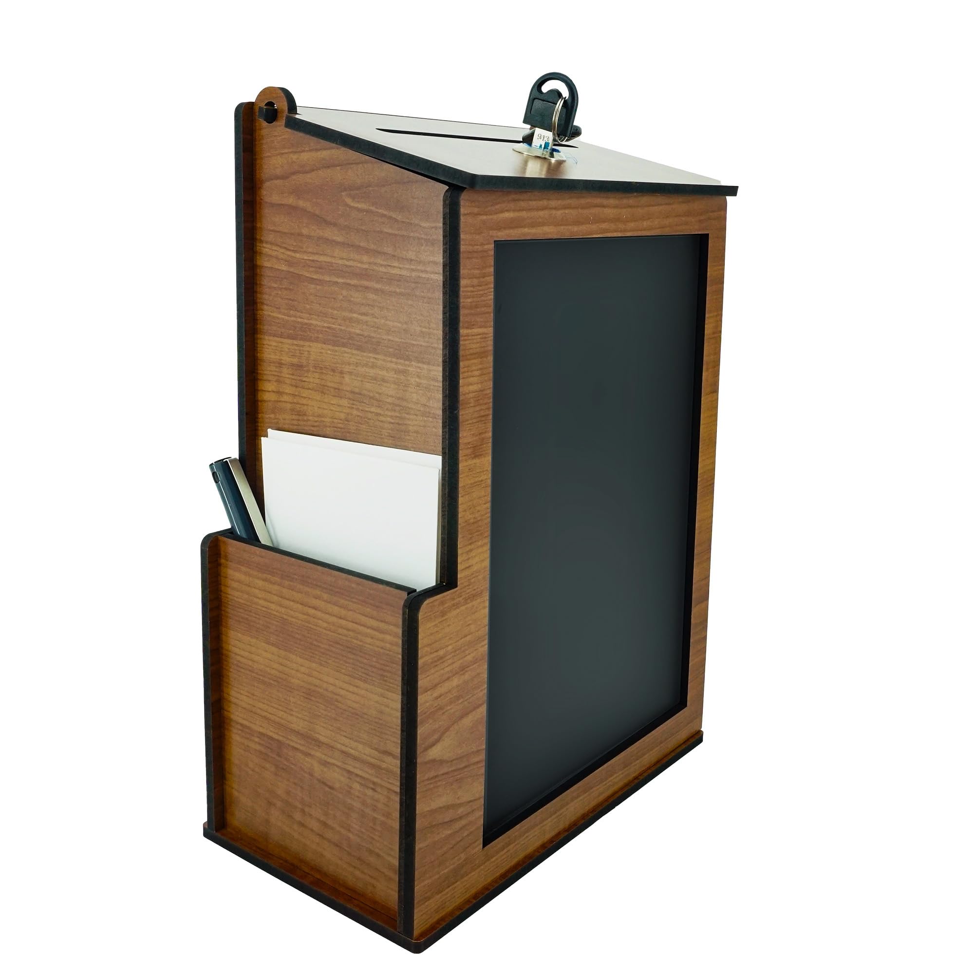 SHUMEI Urna rústica de madera vintage con cerradura, caja de sugerencia, consejos y donación segura multiusos con pizarra para iglesias, cafeterías, restaurantes y oficinas