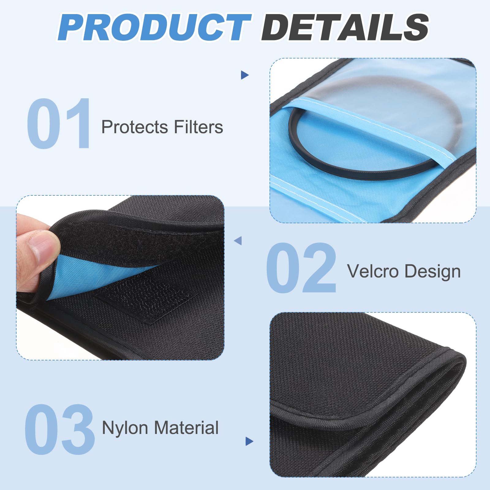 PATIKIL Estuche para Filtros De Lente De 49 mm, 2 Piezas Bolsa De Transporte para Filtros De Cámara con 12 Bolsillos, Funda Protectora De Nylon Antigolpes, Negro