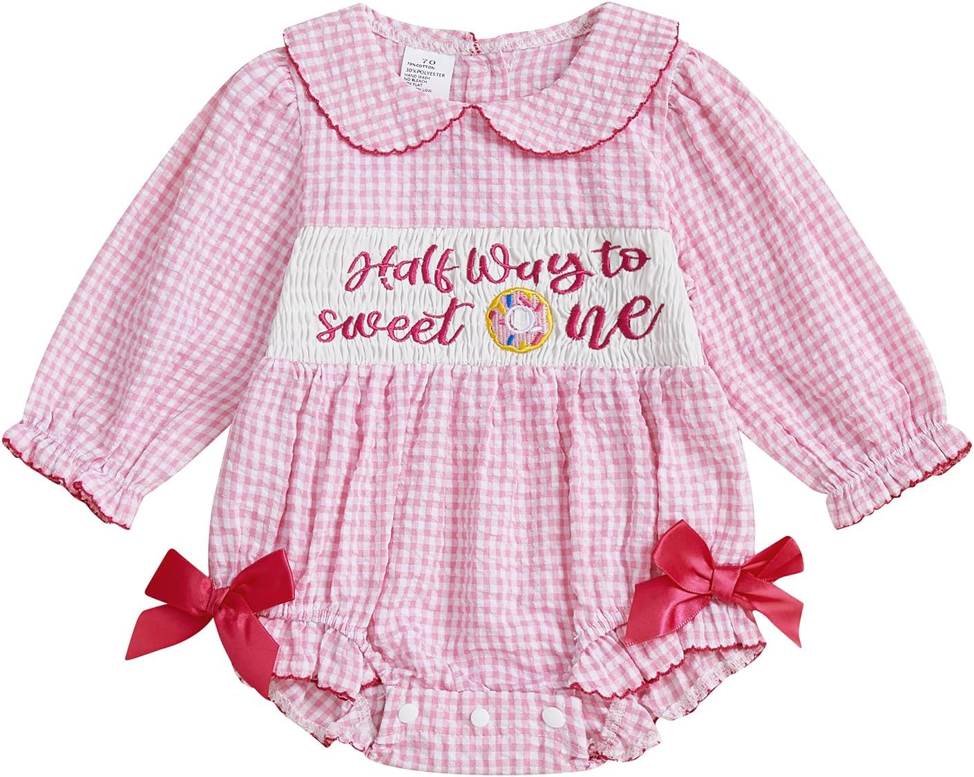 Bagilaanoe Half Birthday Outfit Baby Girl Half Way to Sweet ONE Donuts Short/Long Sleeve Romper Smocked Bubble Clothes