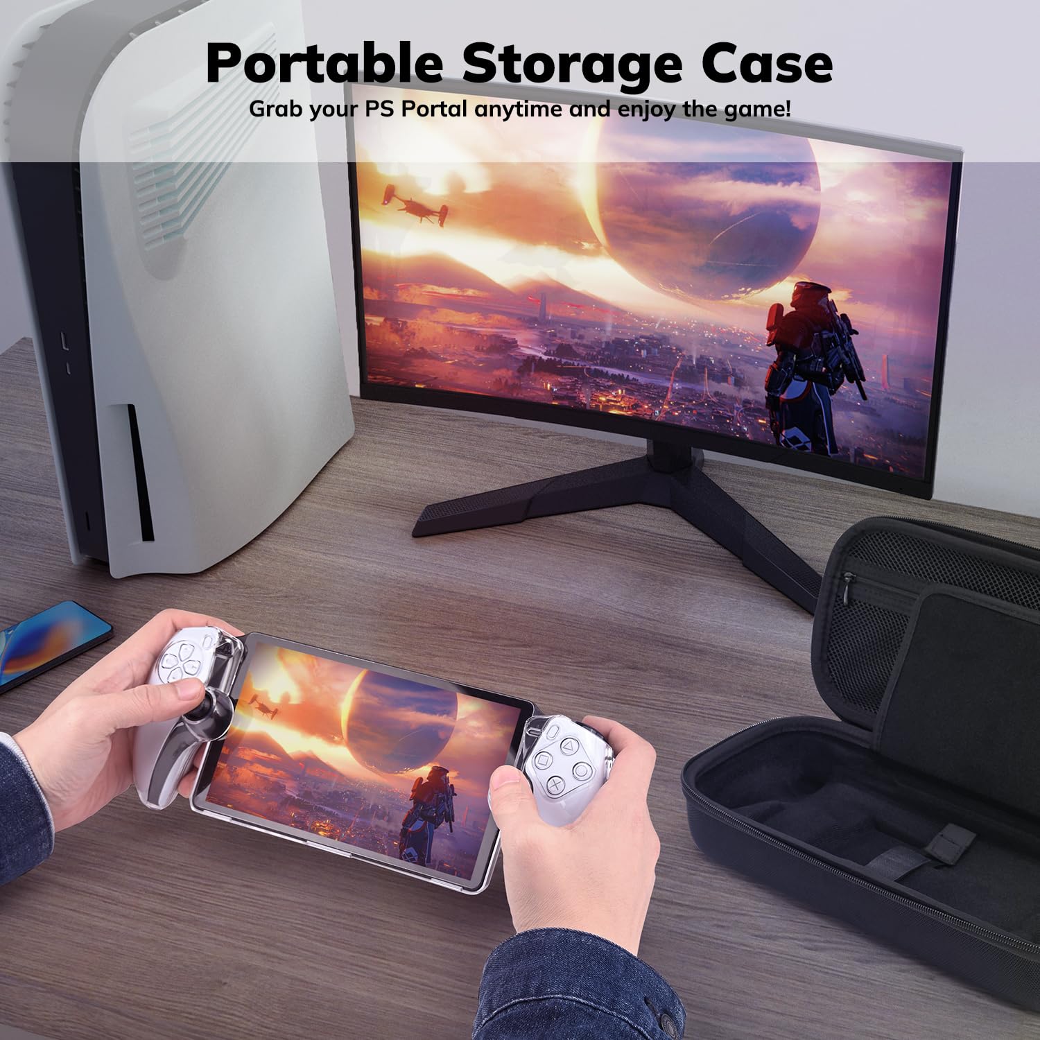 Younik Étui PS Portal, Accessoires PS Portal 4 en 1 avec 2 Protecteurs D'écran et Étui de Protection Transparent, Housse PS Portal à Coque Rigide