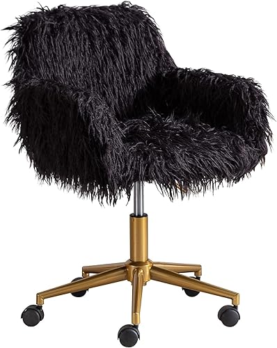 Miniatura 1 de Silla de escritorio de piel sintética, silla de escritorio negra ajustable en altura, silla de tocador para sala de maquillaje, silla giratoria de