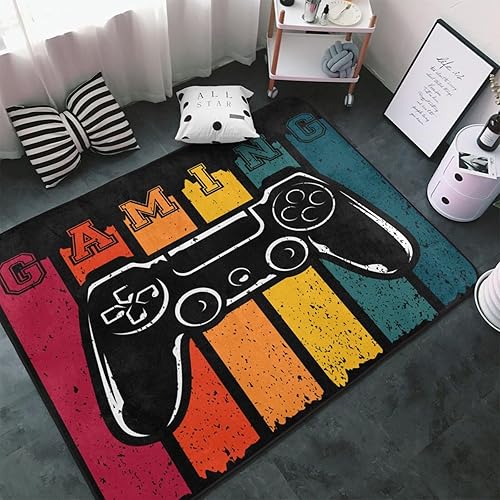 Miniatura 7 de Tapete retro con temática de videojuegos, antideslizante, de microfibra suave, lavable, para el interior, para sala de estar, dormitorio, oficina,