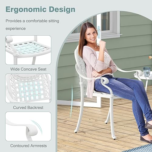 Miniatura 7 de Giantex Juego de 2 sillas apilables para exteriores, de aluminio fundido para todo tipo de clima, sillas de patio para césped, porche, jardín,