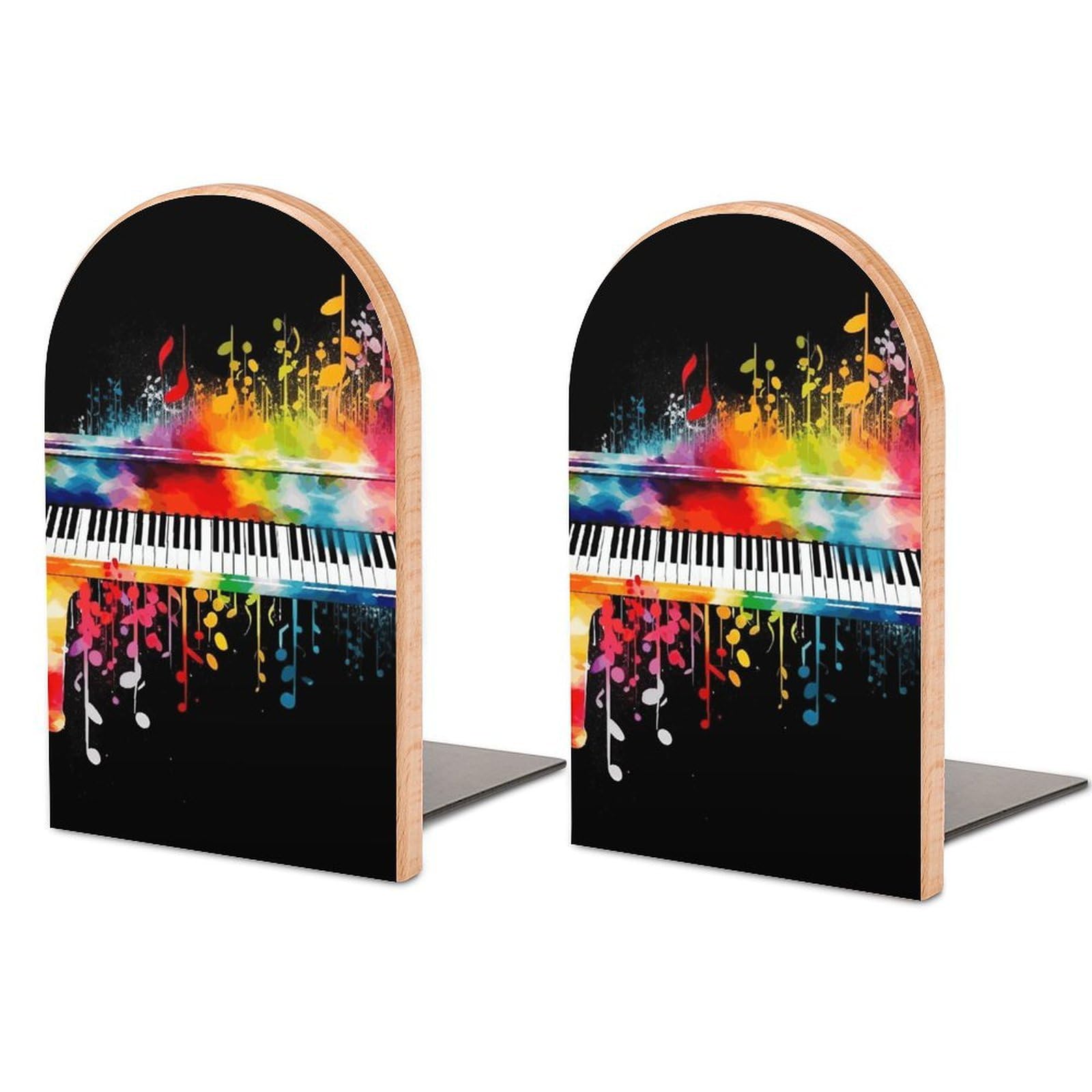 Colorful Piano Keyboard Music Note Bookend Modern Bookends for Shelves Non-Skid Book Holder Heavy Duty Metal Book Storage for Books CDs Decorative Book Stopper for Home