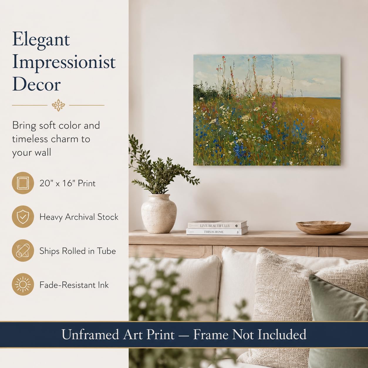 Amazon.com: Field of Wildflowers Landscape Painting Wall Art 16x20  display picture 1
