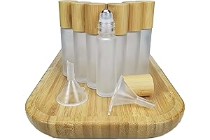 18 Pieces 10ml Frosted Glass Roller Bottles Essential Oil Containers (Bamboo+Lid+Roller Ball)