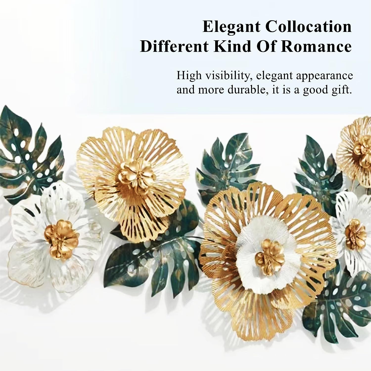 Escultura de Pared, Arte de Pared, decoración de Pared de Flores de Metal, Grandes Hojas Doradas, decoración Floral de Metal Hecha a Mano, decoración de Pared Colgante 3D para el h