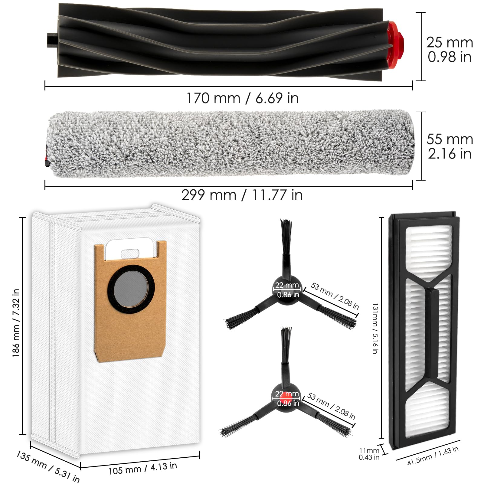 (24 Piezas) Omni S1 Pro Repuestos Compatibles Con La Aspiradora Robótica Eufy Omni S1 Pro, 2 Cepillos De Rodillo De Goma, 2 Mopas De Rodillo, 8 Cepillos Laterales, 6 Bolsas Para Polvo, 6 Filtros HEPA