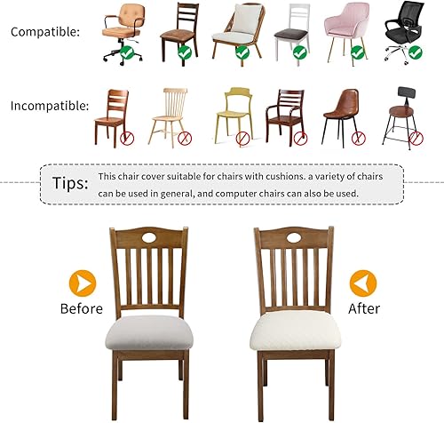 Miniatura 5 de Fundas elásticas para asiento de silla de comedor, fundas de asiento extraíbles y lavables para asiento de cocina, fundas de cojín protectoras (4,