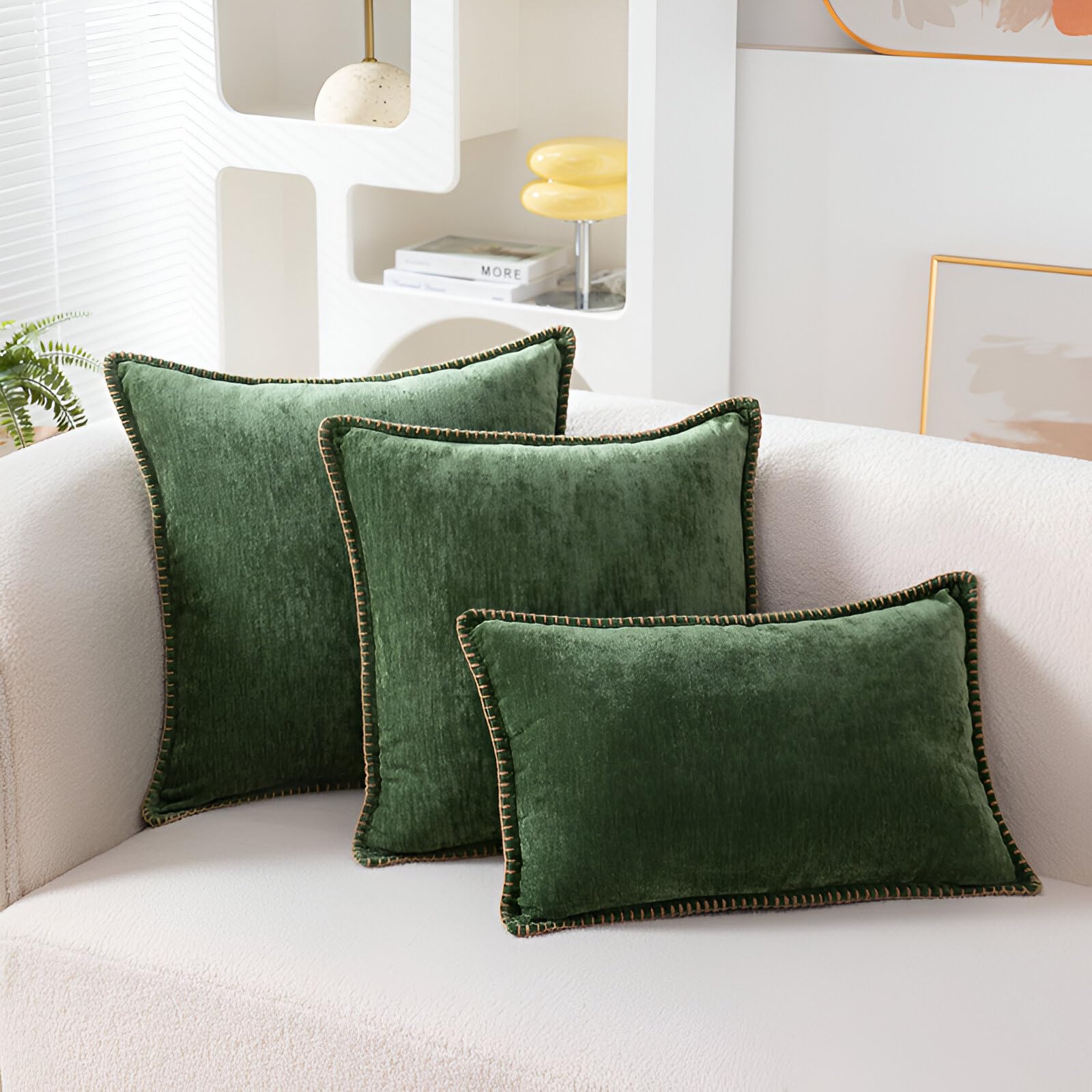 2er Set Kissen-Bezug mit Füllung, Farmhouse Sofakissen Couchkissen Dekokissen Zierkissen Kopfkissen Kuschelkissen, mit verstecktem Reisverschluss, weich & angenehm, Doppelpack (Grün 60 x 60cm)