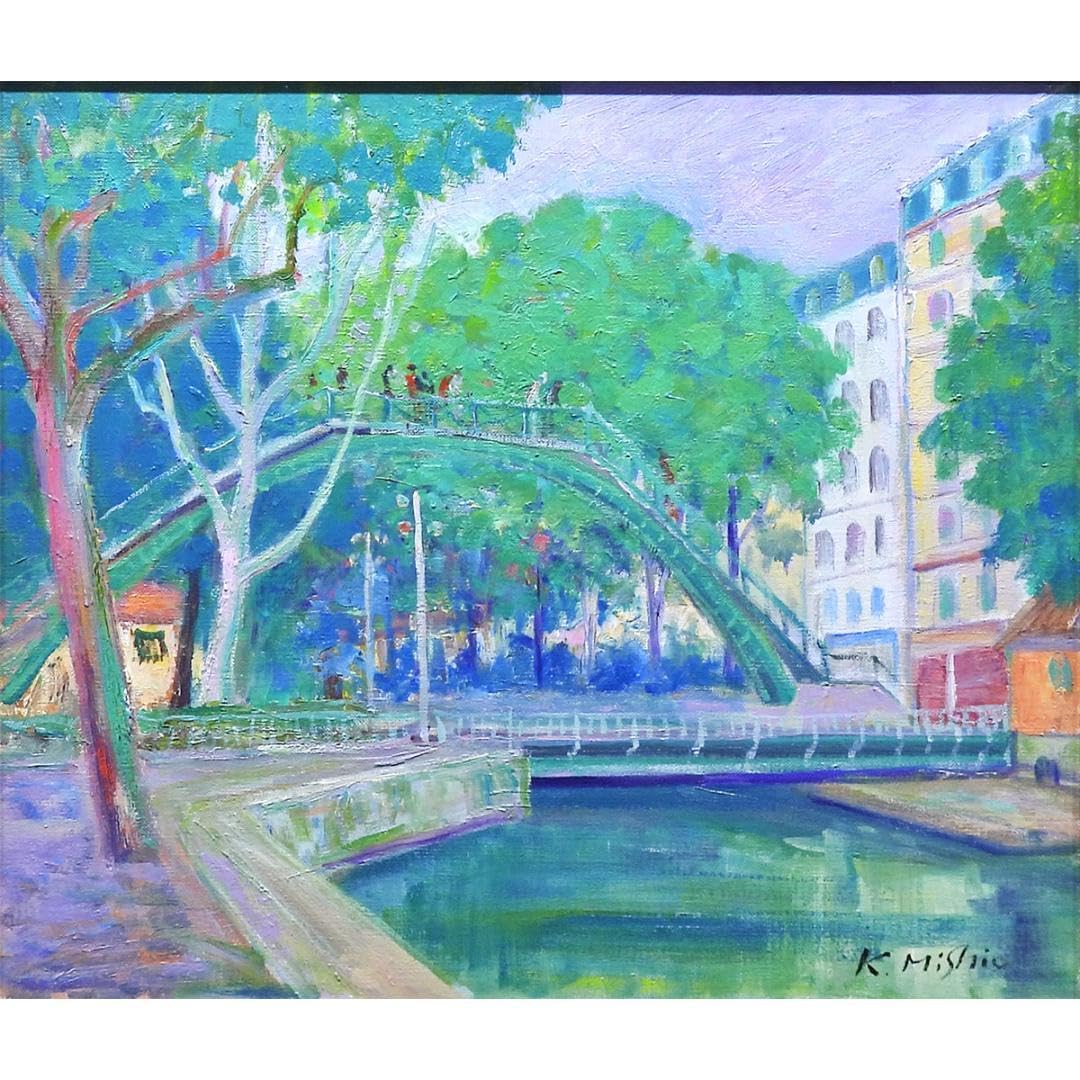 Amazon.co.jp: 三塩清巳 サンマルタン運河 油彩10号 風景画 パリ 原画