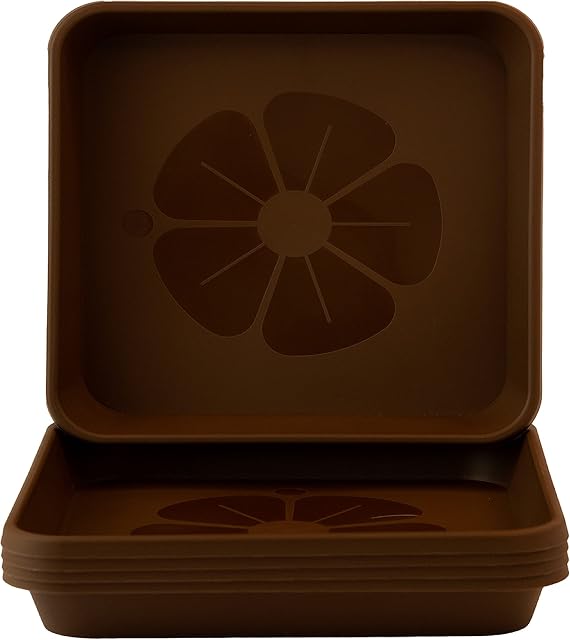 Home Garden Ornaments Set of 5 Square Plastic Plant Pot Saucers Extra Large Drip Trays Flower Indoor Outdoor Garden Planter Tray (19.5 cm x 19.5 cm, Dark Brown)