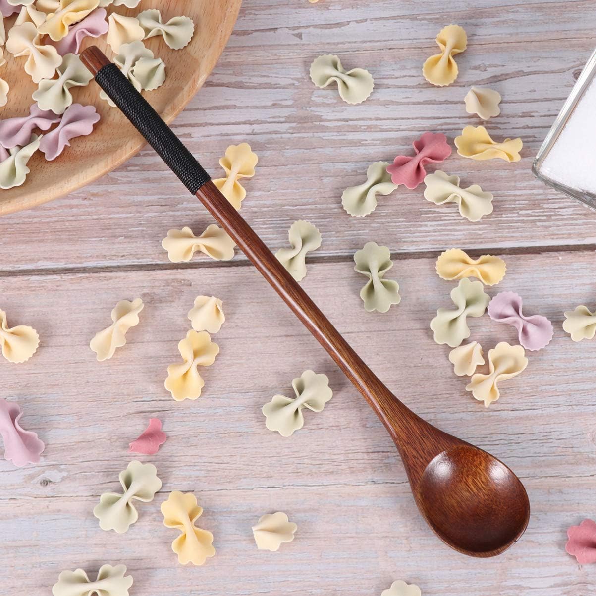5pcs Long Handle Honey Wooden Spoons for Tea Soup Desserts Salad Dipping Natural