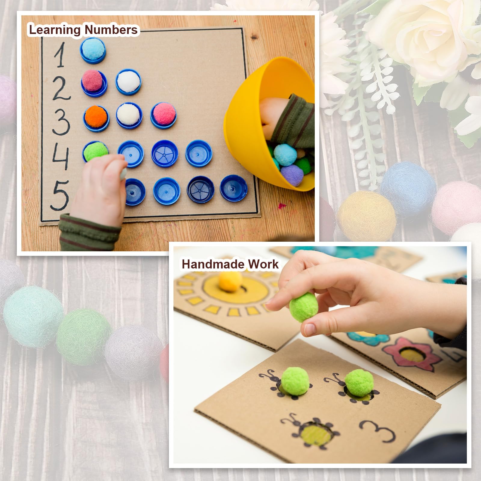 QUARKZMAN Bolas De Fieltro Pom Para Proyectos De Manualidades Caseras DIY Paquete De 100 Blanco 2.5cm 25mm
