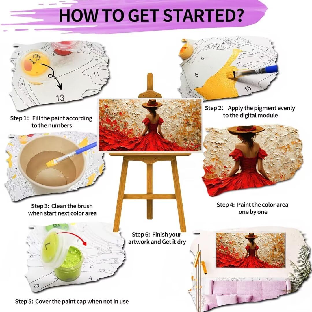 Graffiti Dipingi con i Numeri Principianti Adulti, Dipingi con i Numeri Kit Donna Pittura a Olio su Tela Fai da Te - Passatempo per Adulti per la Decorazione Casa o Regalo, Senza Cornice 60x120cm 3-I