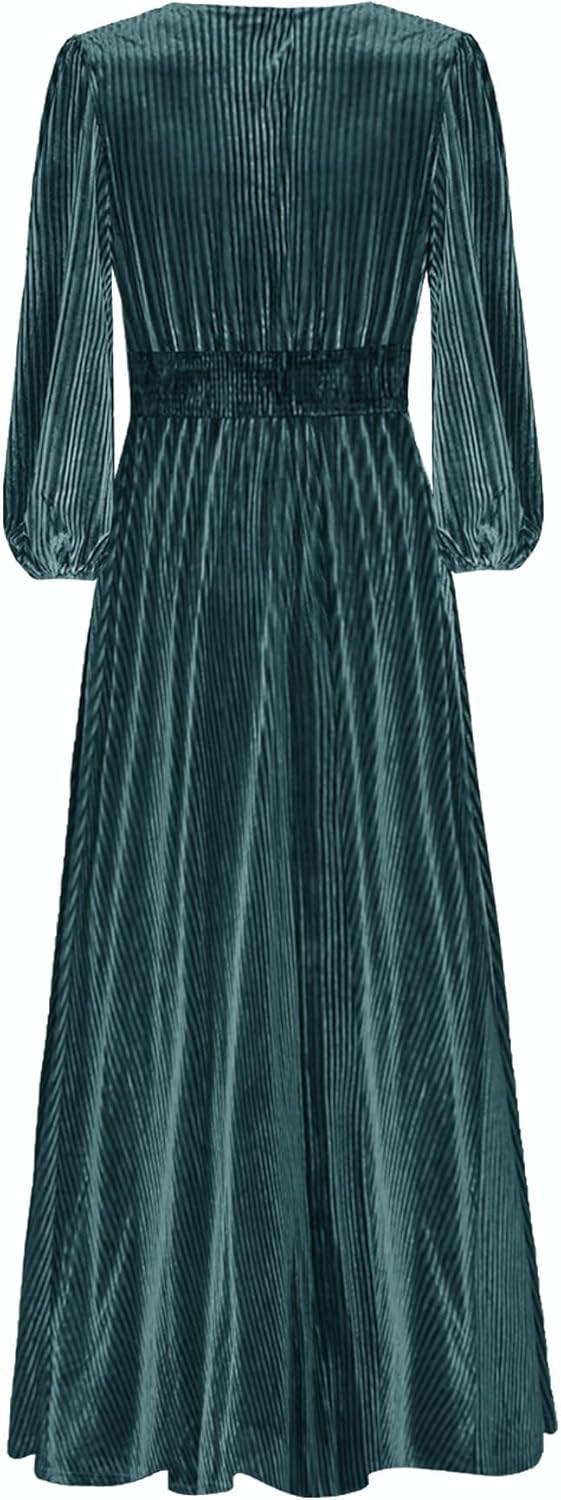 CzzzyL Women's Nursing Long Sleeve V Neck Velvet Maxi Dress Flowy Wedding Party Dresses with Pockets