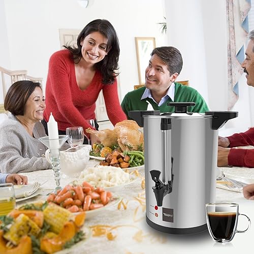Miniatura 4 de Valgus Urna de café comercial de 32 tazas de 6 L, cafetera grande de acero inoxidable con percolador, dispensador eléctrico de agua caliente para