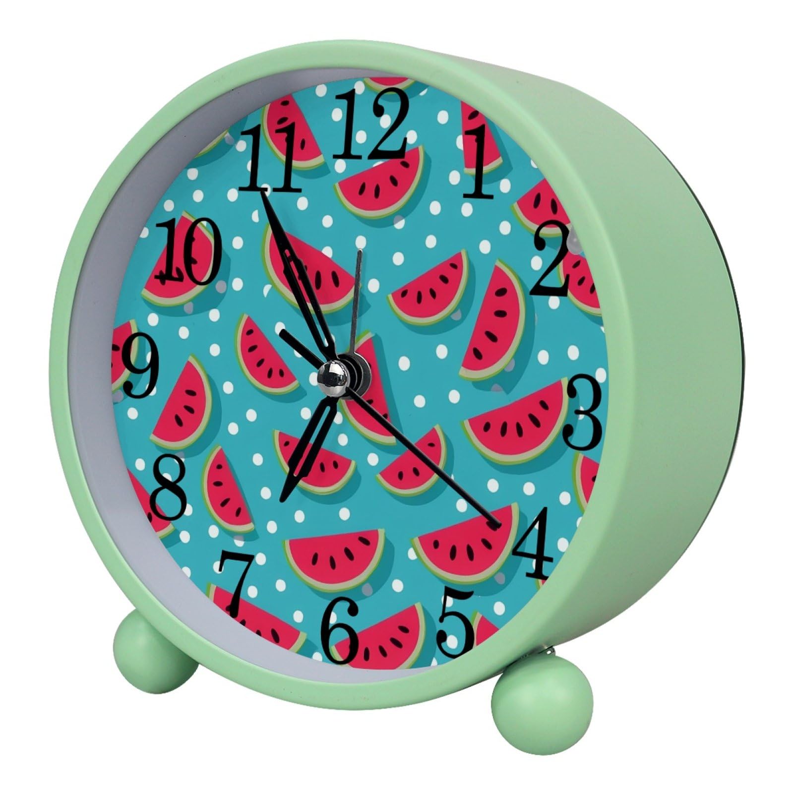 etoenbrc Watermelon Round Battery Operated Bedside Alarm Clock Non-Ticking Desktop Silent Analog Alarm Clock with Light