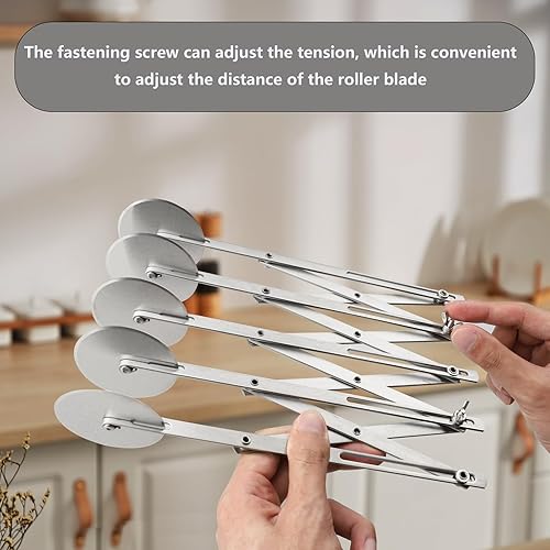 Miniatura 4 de Juego de 3 cortadores de masa de acero inoxidable de 5 ruedas con espátula de pizza y raspador de tazón de masa, rueda cortadora de pastelería