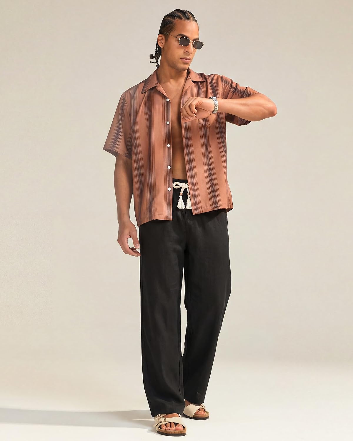 maamgic Mens 100% Linen Pants 2 in 1 Casual Pants for Summer Beach Vacation Drawstring Elastic Waist Trousers
