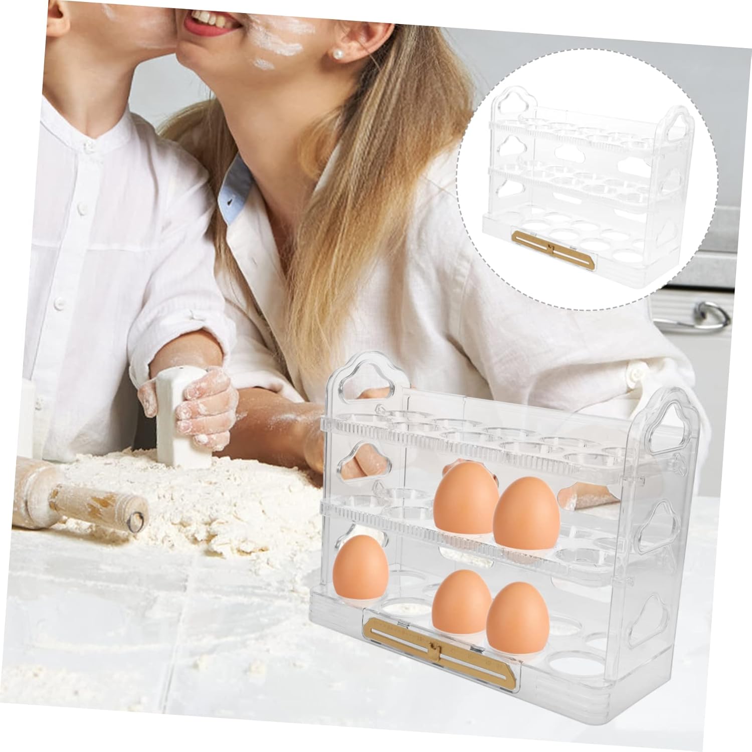 LIFKOME Egg Storage Rack for Refrigerator Fridge Side Space Egg Organizer Bins Countertop Easy to Clean