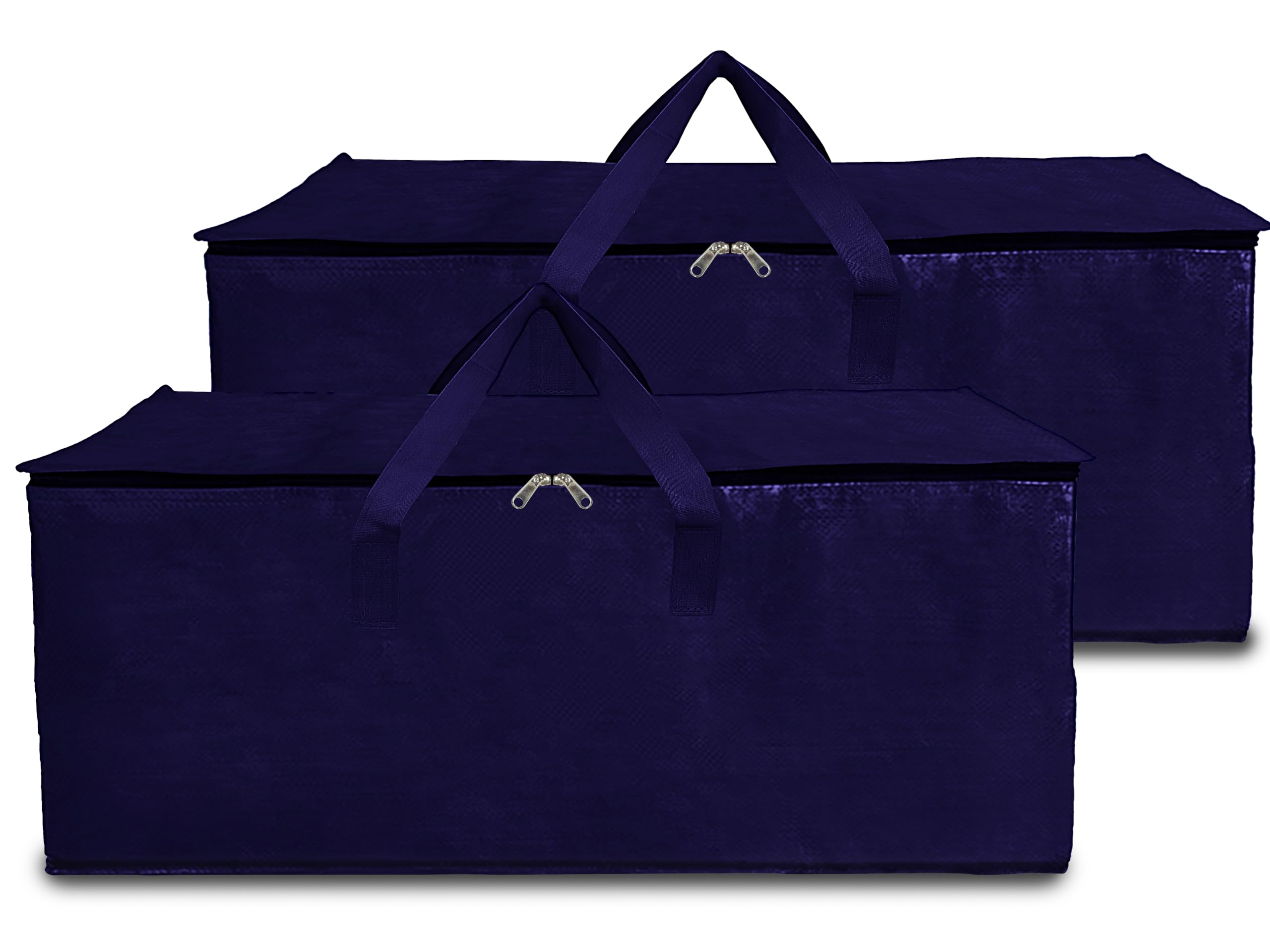 Shalimar Large Capacity Foldable Under Bed Storage/Duffle Bags for Travel/Moving/Wardrobe Organizer | Water Resistant | 28.5Lx13.5Wx13.5H Inches | Pack of 2 - Navy Blue