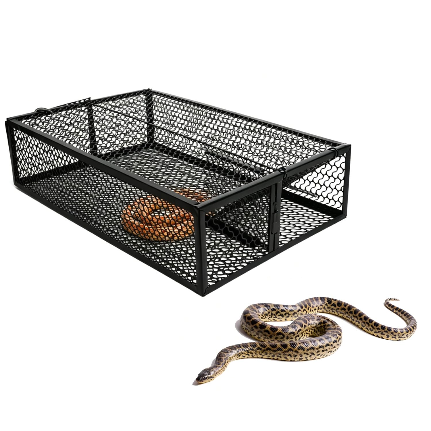 Jaula de trampa para serpientes de 16.8 x 11 pulgadas, protector de serpiente de captura humana, trampa de serpiente de metal resistente para interiores y exteriores, liberación segura