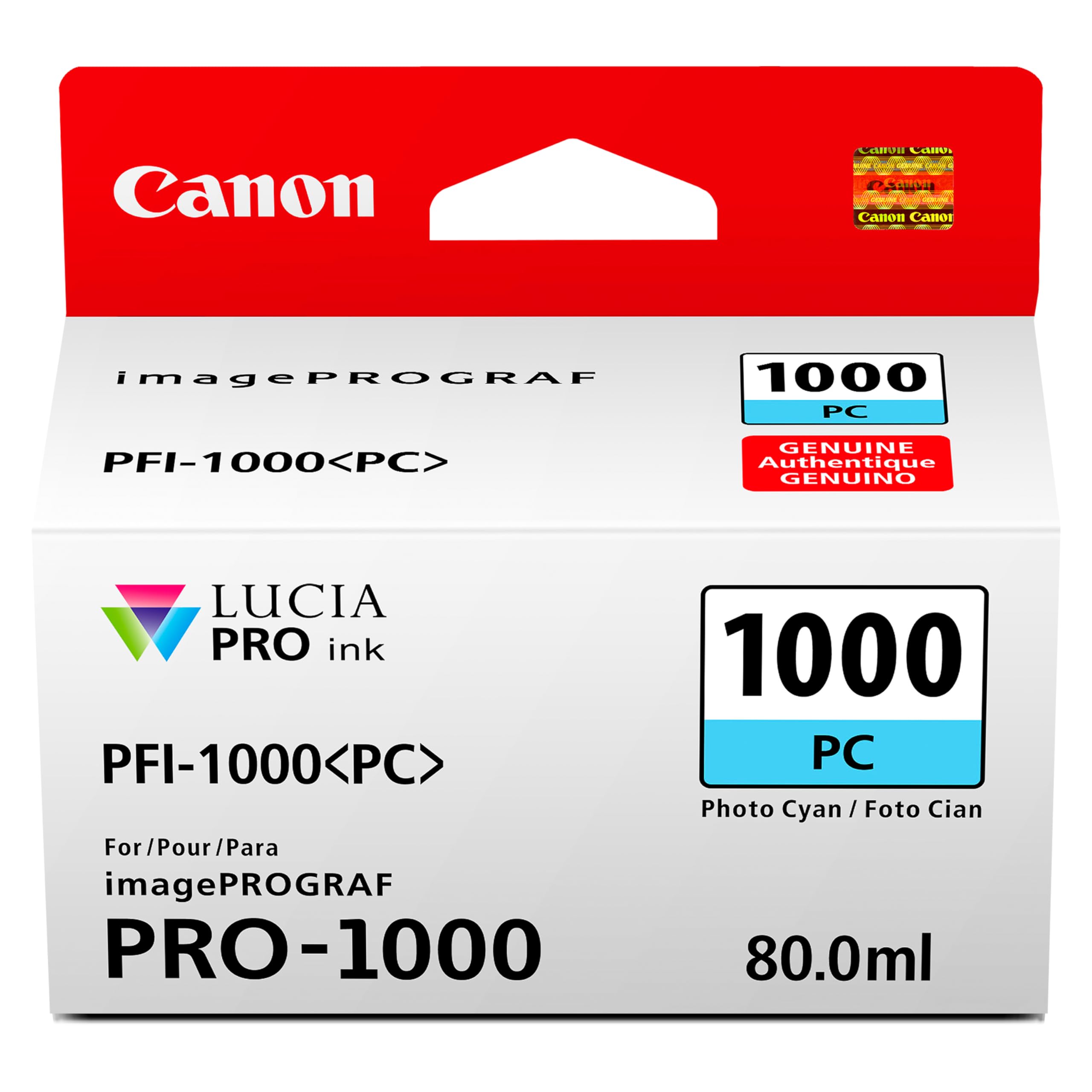 Canon PFI-1000 Genuine Photo Cyan Ink Tank, Compatible with ImagePROGRAF PRO-1000 Printers