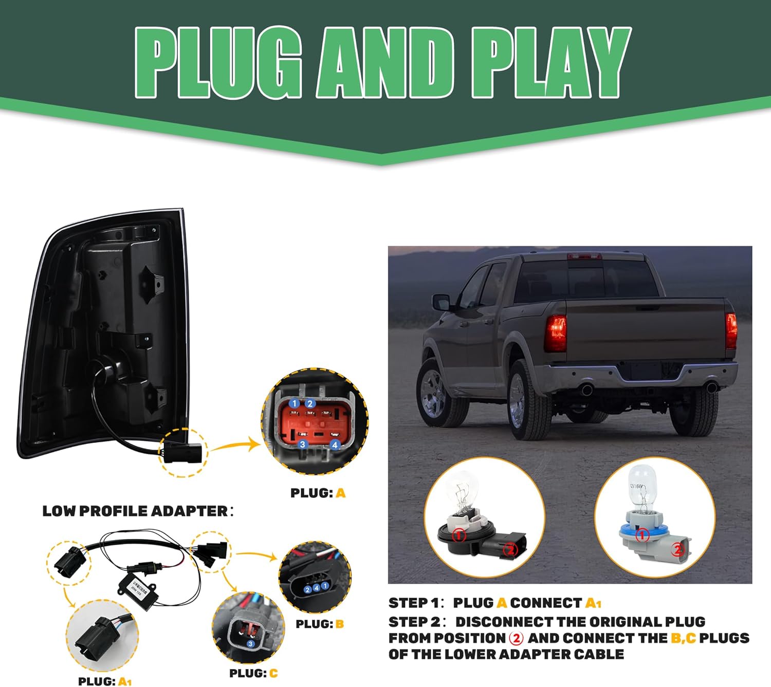 letsdate Led Tail Lights Fit For 4th Gen Dodge Ram 1500 2009-2018 Ram 2500/3500 2010-2018 w/Dynamic Animation w/Amber Sequential Turn Signal, Fit Halogen and HID, Tunnel Style