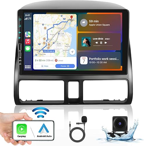 Hikity Estéreo de coche Android de 9 "para Honda CRV 2002-2006 inalámbrico Carplay Android Auto navegación GPS estéreo Bluetooth receptor de audio