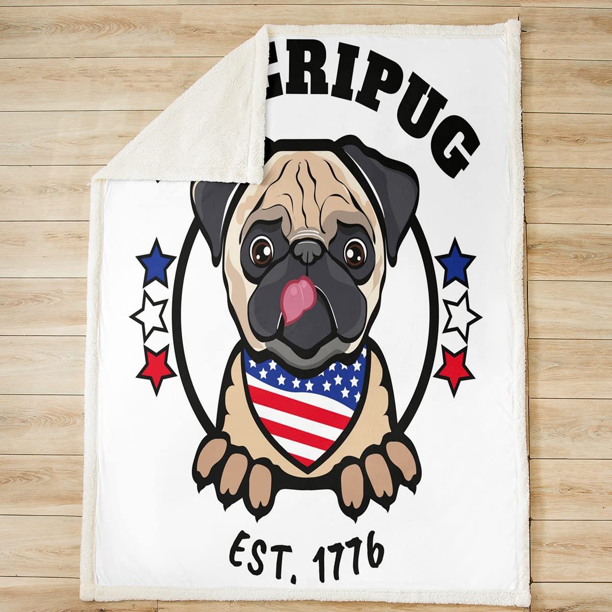 Linda manta de sherpa para perro pug 3D, manta de felpa para perros y mascotas, para niños, niñas, hippie, cachorros, cachorros, para sofá, cama, tamaño King, 87 x 94 pulgadas