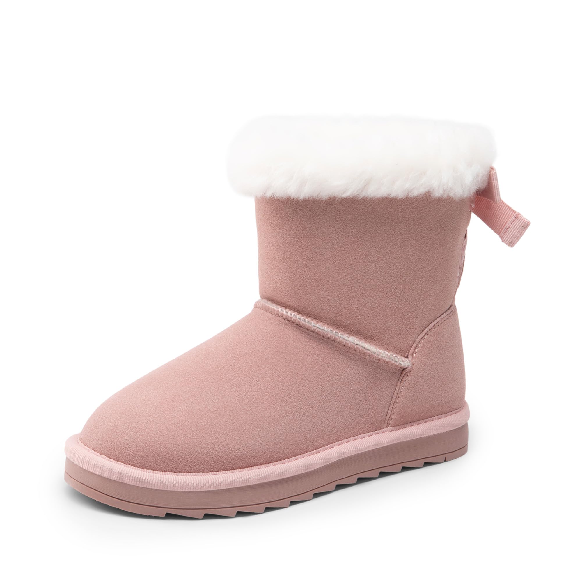 DREAM PAIRS FuzzyChic - Stivali invernali da bambina, in pelliccia sintetica, con fiocco | Stivaletti per bambini piccoli/grandi, comodi, alla moda, leggeri