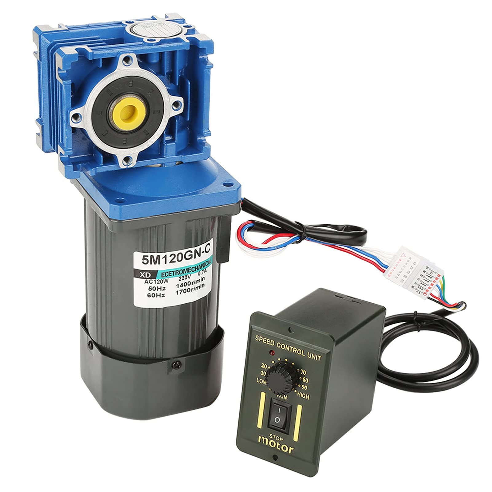 FTVOGUE 120 W AC 220 V Selbsthemmende Schneckengetriebemotorgeschwindigkeit Einstellbar mit Regler für Industrielle Automatisierung, Förderband, Tür, Tor (Untersetzungsverhältnis 25k)