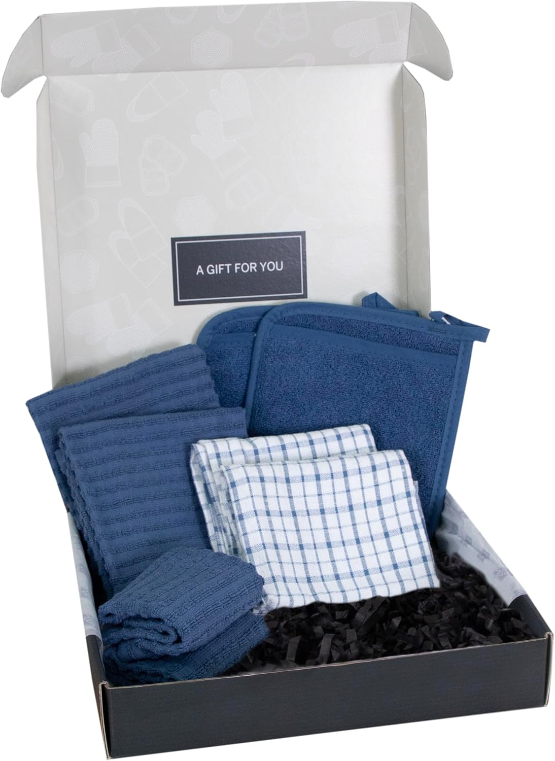 RITZ Royale Gift Set - Crown, Cotton Dish Cloths, Kitchen Towels, Pocket Mitt Pot Holders, 8-Piece, Federal Blue
