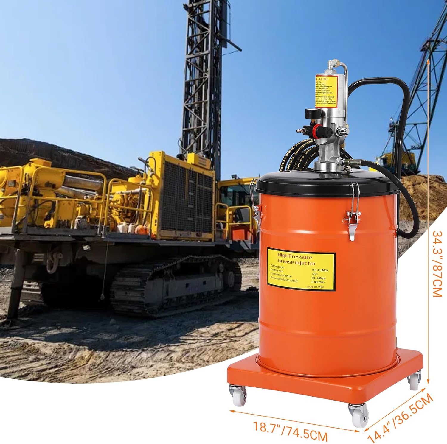 3/5/10.5Gal Grease Pump Heavy Duty Air Grease Pump 13ft High Pressure Hose & Gun - Picture 9 of 11