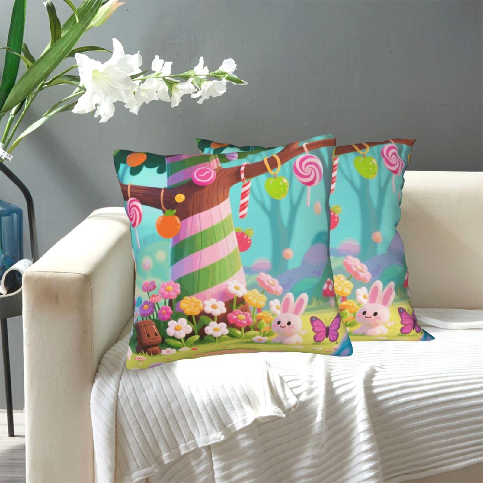 FekiLoot Decorative Throw Pillow Covers Modern Farmhouse Pillowcase Double Sided Cozy Cushion Cover for Sofa Couch Bed 16"X16" Candy