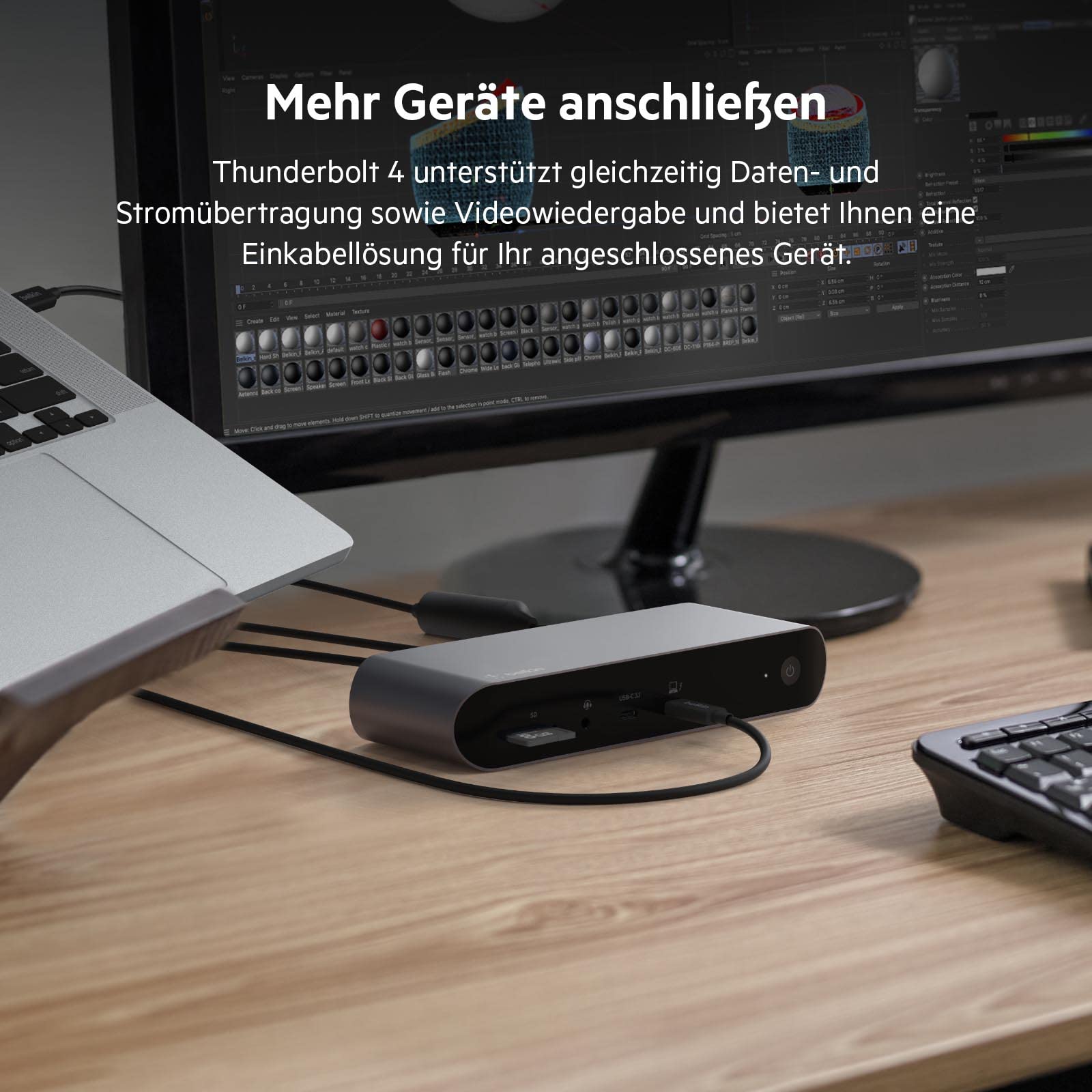 Belkin aktives Thunderbolt 4-Kabel, USB Type C-Verbindung mit 100W Power Delivery, PD-fähig, USB-4-konform und kompatibel mit TB3, MacBook Pro, iPhone 16 Pro/15 Pro, eGPU und anderen Geräten, 2m