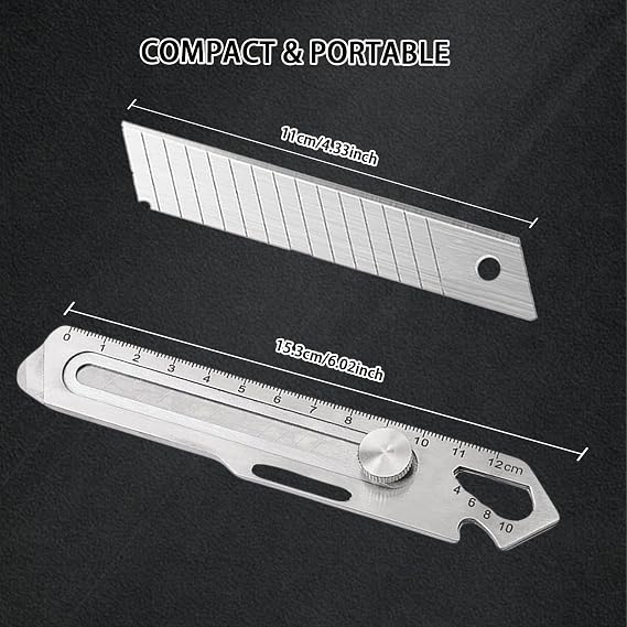 Mutipurpose Utility Knife, Heave Duty Full Stainless Steel Retractable Box Cutter with 10PCS Replaceable Blades (18mm Wide), Extended Razor Knife for Office Home School, Safety Lock Design