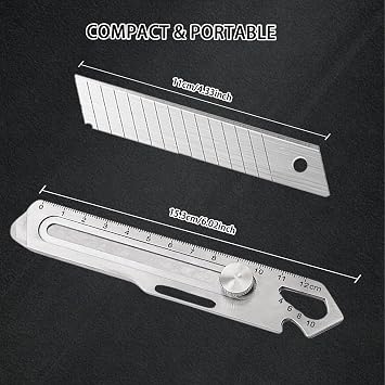 Mutipurpose Utility Knife, Heave Duty Full Stainless Steel Retractable Box Cutter with 10PCS Replaceable Blades (18mm Wide), Extended Razor Knife for Office Home School, Safety Lock Design