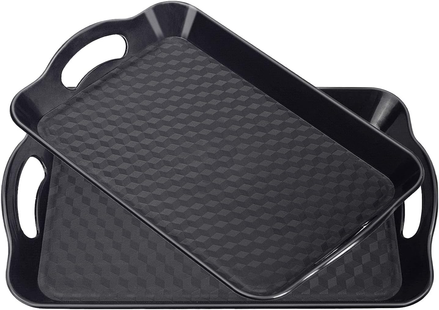 Plastic Tray with Handles, 2 Pack Multi-Purpose Rectangular Non Slip Restaurant Serving Trays Set for Parties, Coffee Table, Kitchen(9.5x14.6 inch)