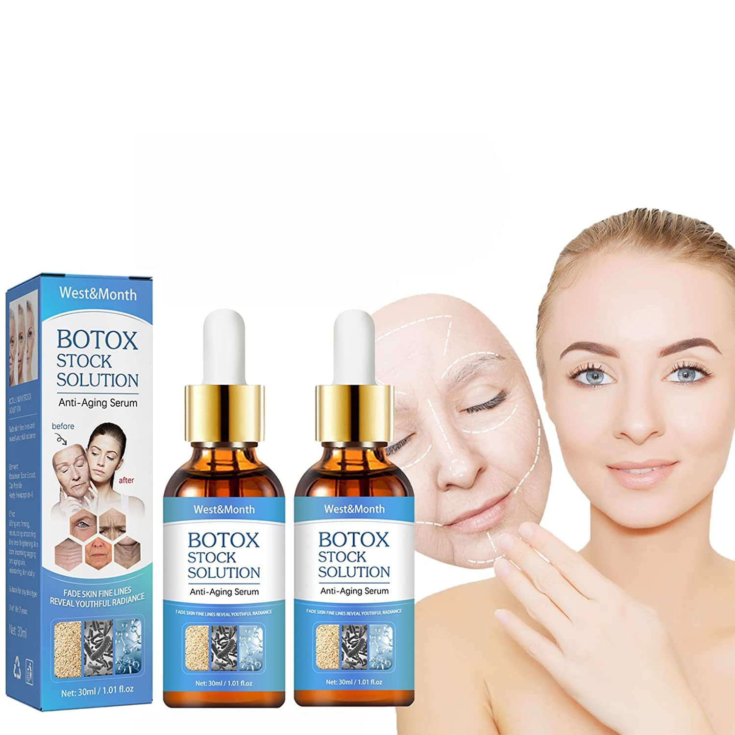 Botox Stock Solution,Jennifer Aniston Dark Spot Corrector Serum,Botox Face Serum,Lighten Skin Fine Lines and Black Spots for All Skin Types(2Pcs)