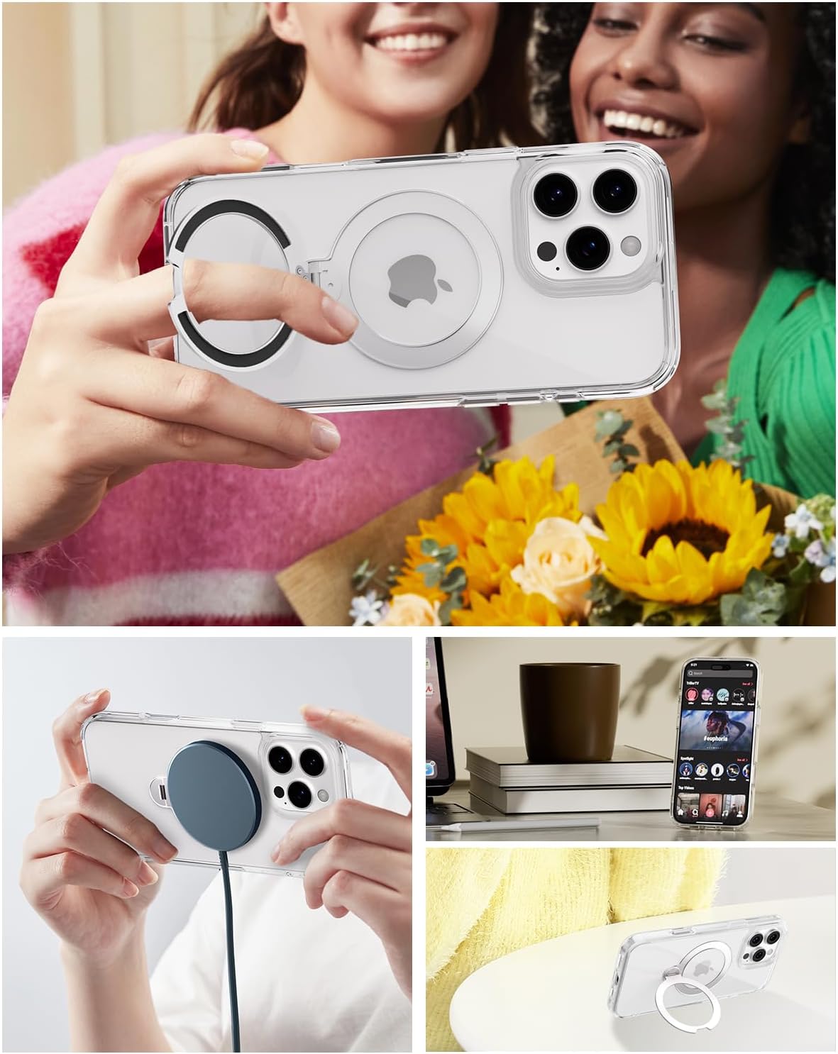 for iPhone 16 Pro Max Case, with Invisible Rotatable Kickstand, Compatible with MagSafe, 360° Magnetic Ring Stand, Military Grade Shockproof Slim Clear Protective Phone Cover 6.9 Inch - Image 6