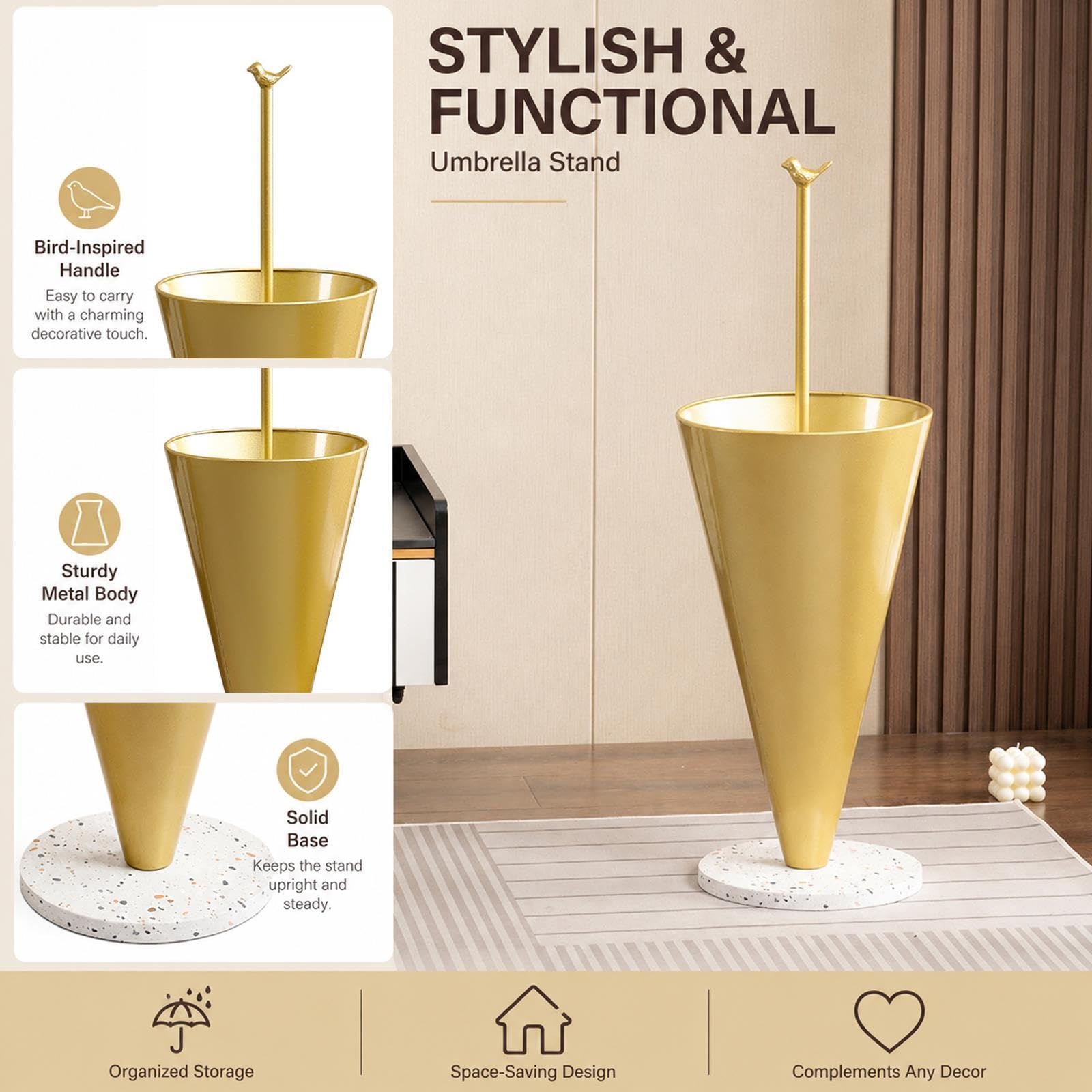 Metal Umbrella Stand, Modern Tall Large Capacity Umbrella Storage Stand