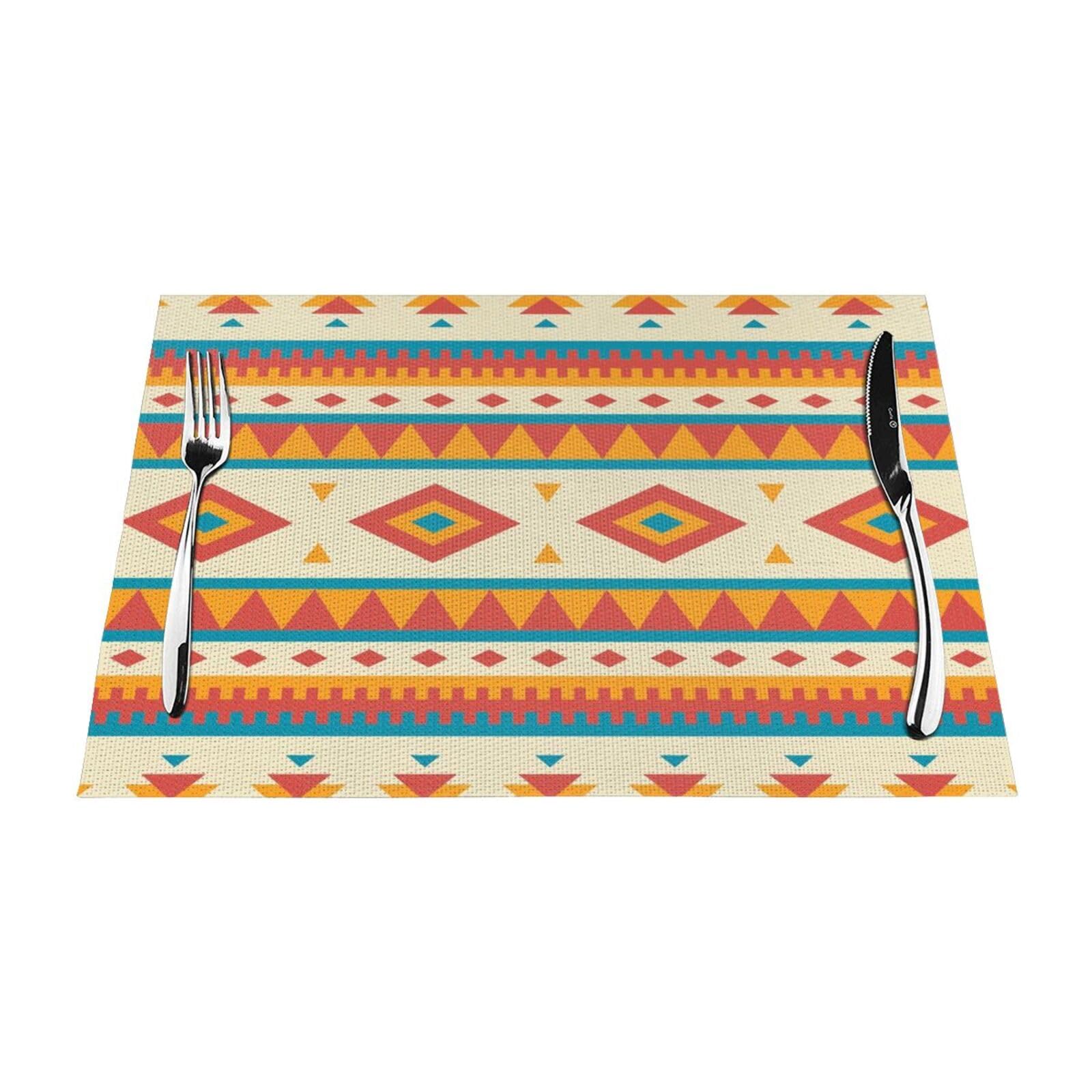 PVC Placemat Set of 6 PCS, 45x30 CM, Native American-Pattern Printed Non-Slip Heat Resistant Place Mats for Kitchen Dining Table Indoor Outdoor