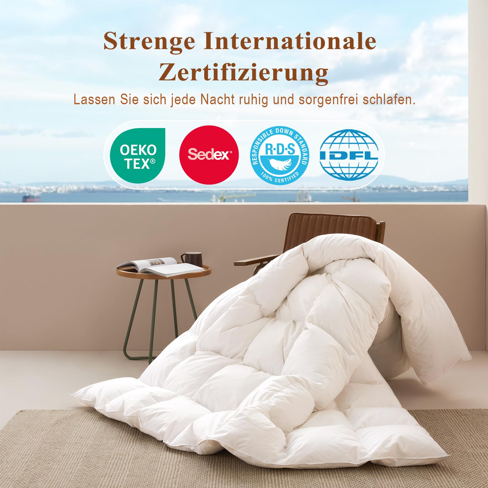 APSMILE Daunendecke 240x260 Ganzjahres I 100% Baumwolle Bettdecke mit 50% Gänsedaunen & 50% Gänsefedern I Allergiker geeignet (Ökotex) | Tierwohl Zertifiziert (DOWNPASS) | Waschbare Federbettdecke