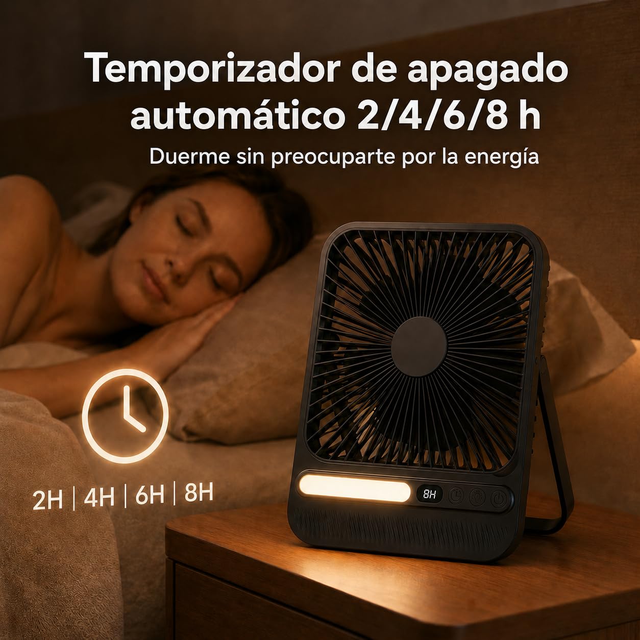 Ventilador portátil de 10000 mAh, 28 horas de autonomía, 4 velocidades, temporizador de 2 a 8 horas, indicador LED, USB-C, para oficina, camping y viajes